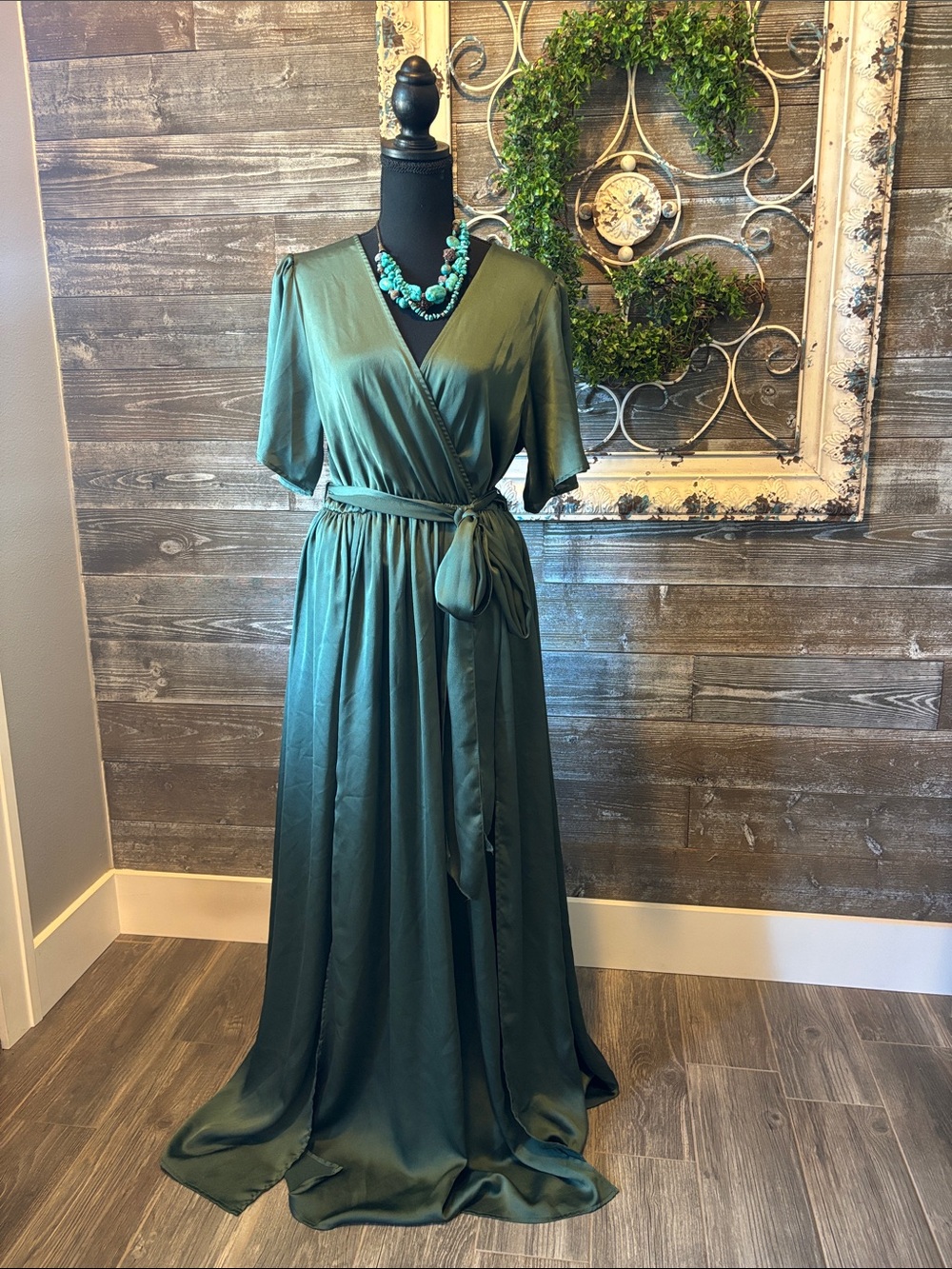 Baltic Born (Size XL) Women’s Satin Sicily Forest Green Maxi Dress